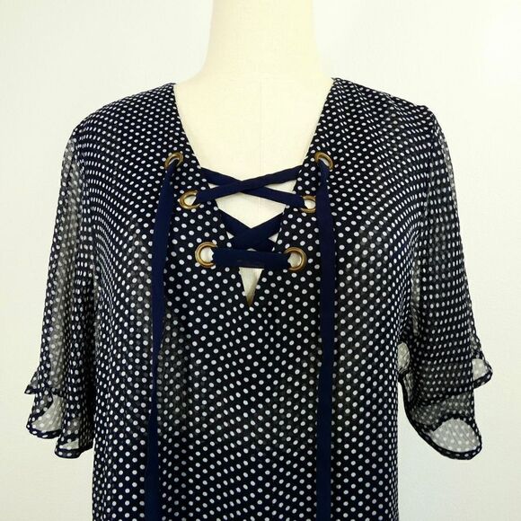 💜 3/$30 6/$50 1 11 Tylho Navy White Polka Dot Large Dress - Flawed Print - Picture 5 of 14